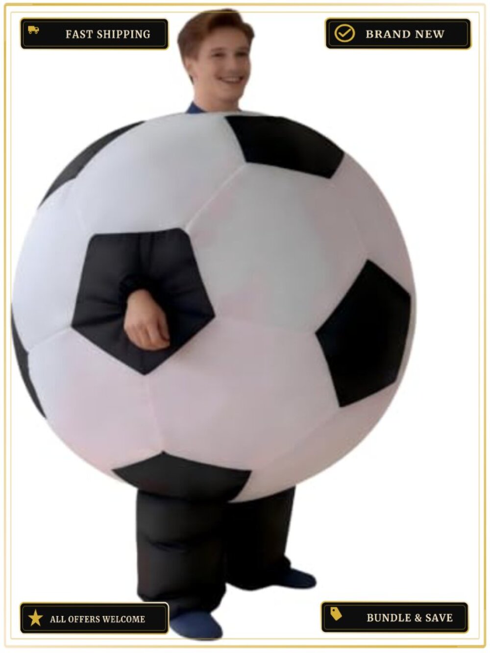 Adult Inflatable Soccer Ball Costume Blow Up Suit Halloween Game Day